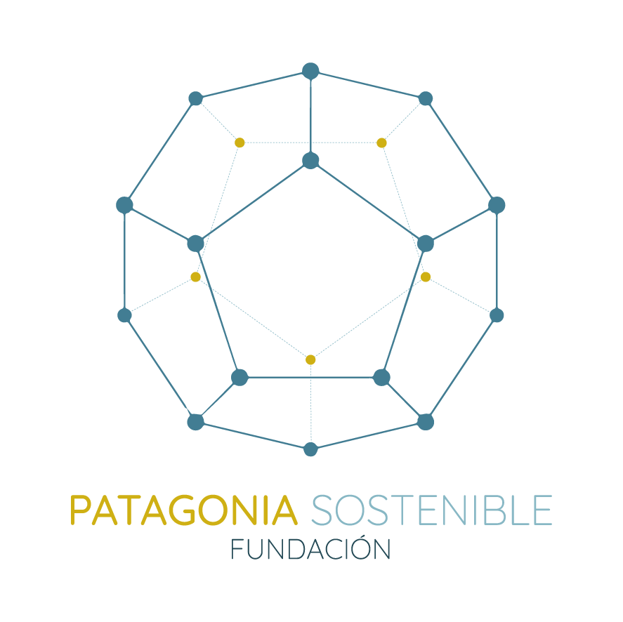 Logo de Fundación Patagonia Sostenible: red geométrica molecular con nodos azul petróleo y amarillo mostaza